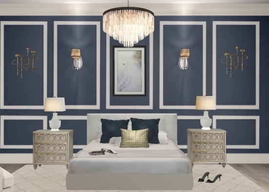 Midnight Blue Bedroom Design Rendering
