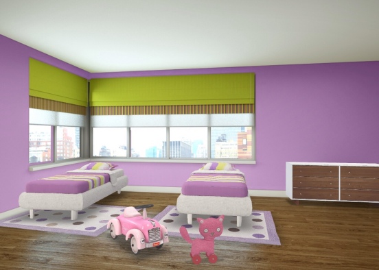 Girl Twin Bedroom  Design Rendering
