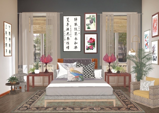 Asian inspired bedroom  Design Rendering