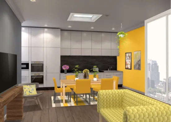kitchen and Living Room. Design Rendering