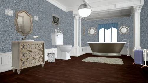 Blue grey glam bathroom 
