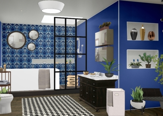 Navy Blue Bathroom Design Rendering