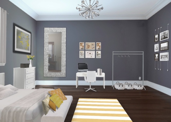 Grey & yellow bedroom  Design Rendering
