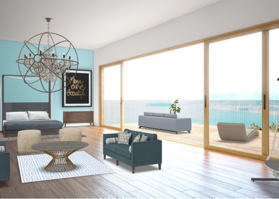 Modern bedroom with a ocean view Design Rendering
