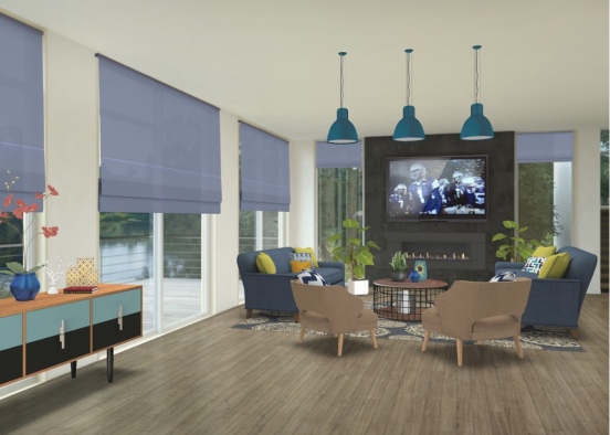 The blue living room Design Rendering