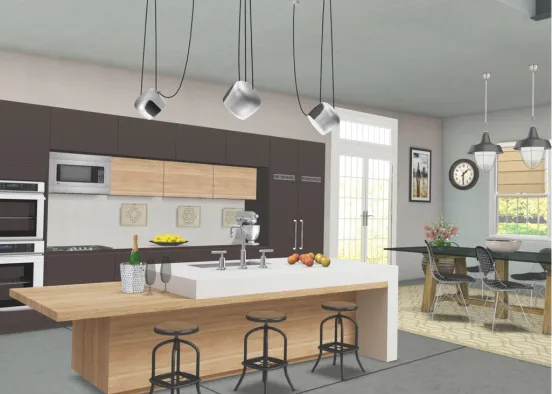 Industrial kitchen + dining Design Rendering