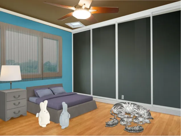 Bedroom with Cat Family