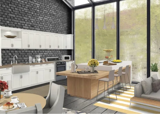 3 in 1 kitchen living and dining room  Design Rendering