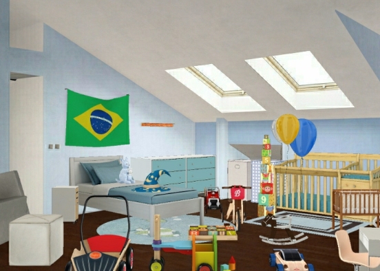 Big brother and baby brother shared bedroom Design Rendering