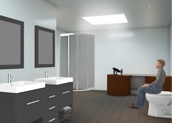 Nice bathroom with towels and Timmy pooping Design Rendering