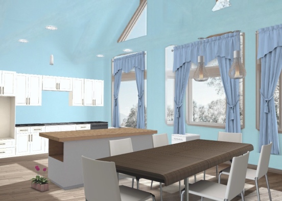 sky blue kitchen Design Rendering