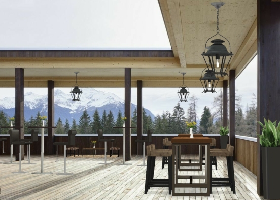 Woodsy Rooftop Dining Design Rendering