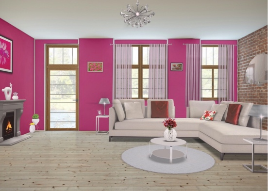 pink themed living room design Design Rendering