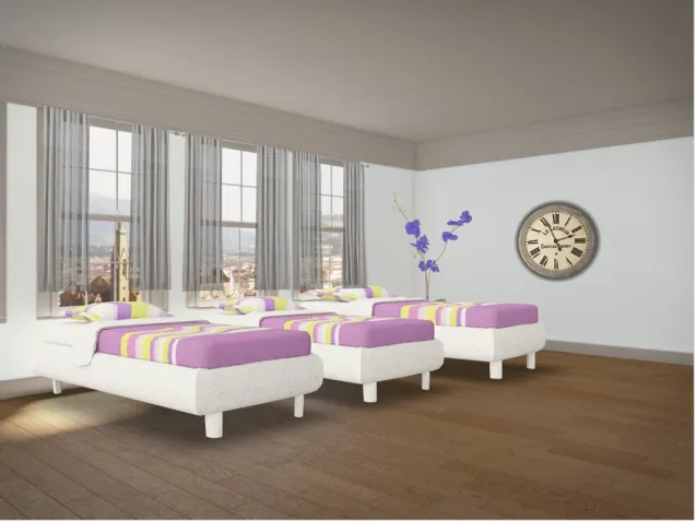 3 bed purple themed bedroom
