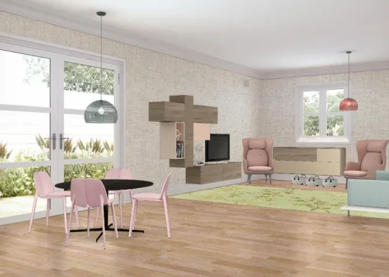 Living room blues and pinks Design Rendering