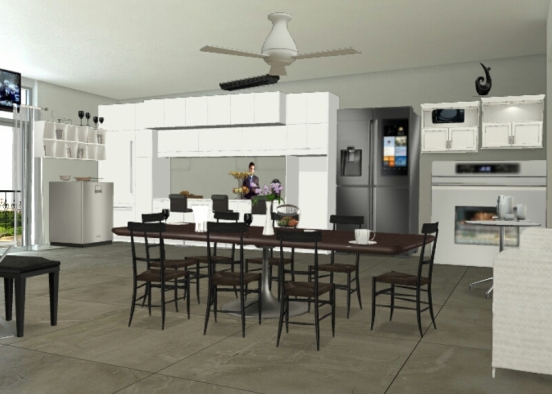 Dining room and kitchen Design Rendering