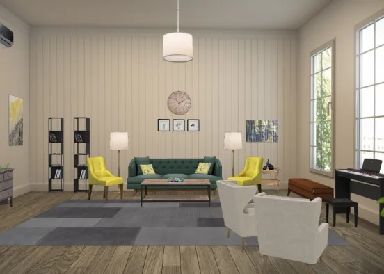 Yellow grey living room Design Rendering