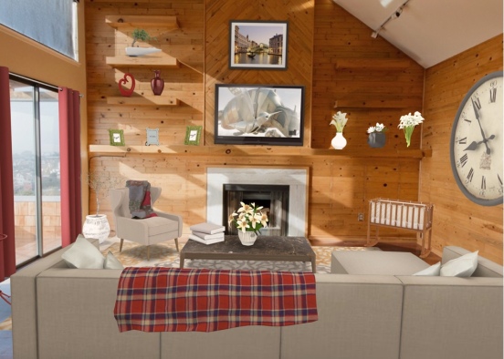 Cabin style, Living room Design Rendering