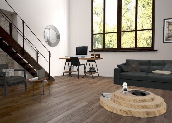 3- Studio Living Room and Study Design Rendering