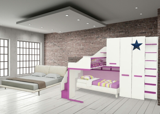 Dormitorio tanto para adultos como para ñiños  Design Rendering