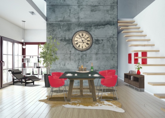 Minimal red dining room Design Rendering