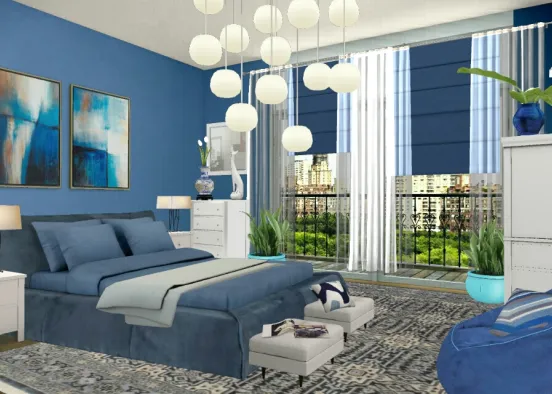 Сине-белая спальня Design Rendering