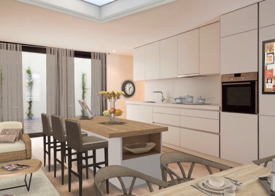 Modern kitchen and dinning room Design Rendering