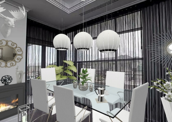Black & White Dining room Design Rendering