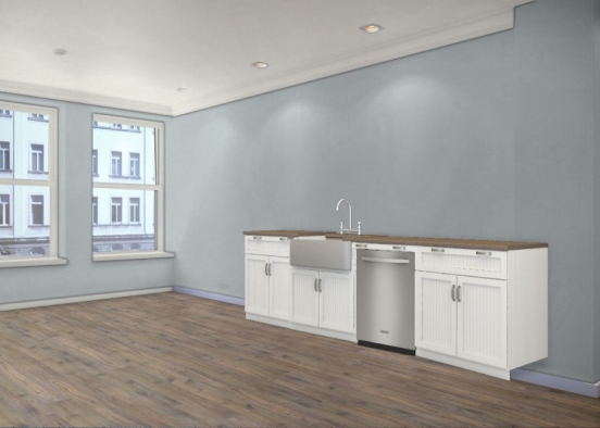 Traditional grey blue kitchen Design Rendering