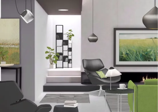 Living Room - Transitional - Refreshing Green and Black Design Rendering