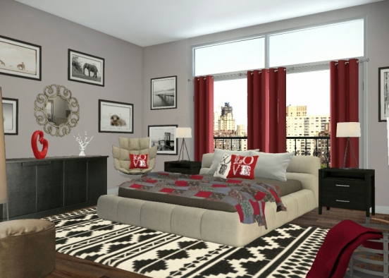 Red Bedroom Design Rendering