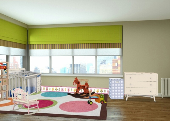 Complete with crib changing table and toys and rug Design Rendering