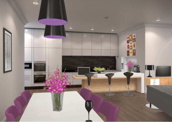 Purple kitchen Design Rendering