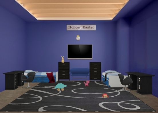 Twin boy room blue and black Design Rendering