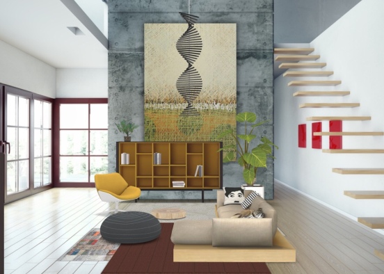 Family artsy modern living room Design Rendering