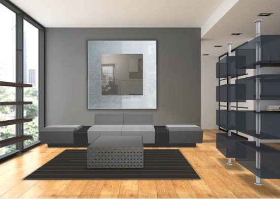 Grey+Black Living Area Design Rendering
