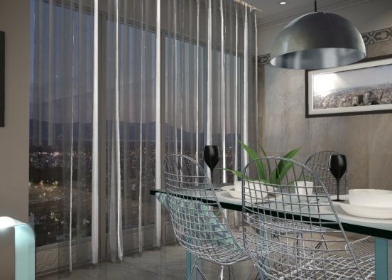 Gray dinning with a view Design Rendering