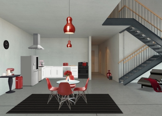 Kitchen,Diningroom and a little relaxing place. Design Rendering