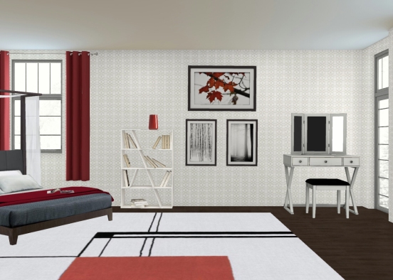 Bedroom with red accents ❤ Design Rendering
