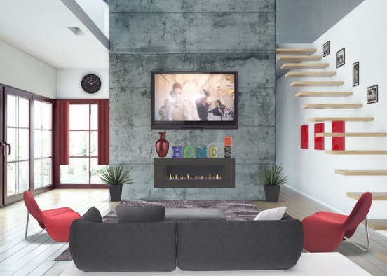 red and black sitting room Design Rendering