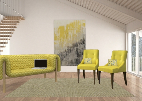 Sala de estar amarela Design Rendering