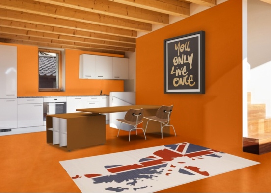 orange kitchen Design Rendering