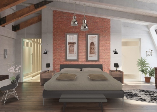 bedroom with an industrial touch Design Rendering