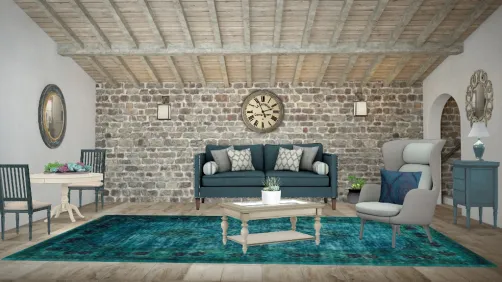 Salon bleu et beige 