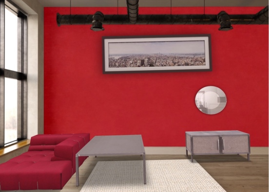Red and grey living room Design Rendering
