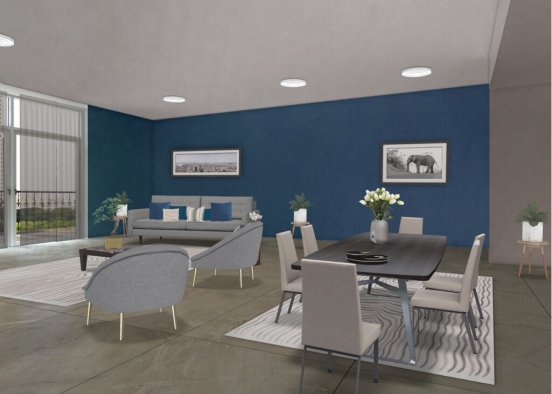 sala comedor azul gris Design Rendering