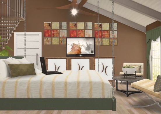 Bedroom with Neutral fall pickings and a drop Queen Bed Design Rendering