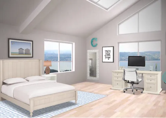beachy loft bedroom Design Rendering