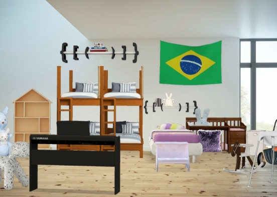 A room for 4 boys and a mom and a baby Design Rendering
