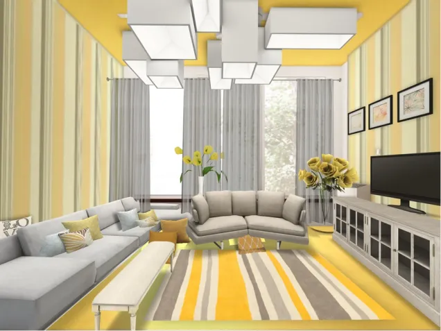An apartment living room with yellow, gray and white! Hope you guys like it!🌞☀️😃😁😄😀